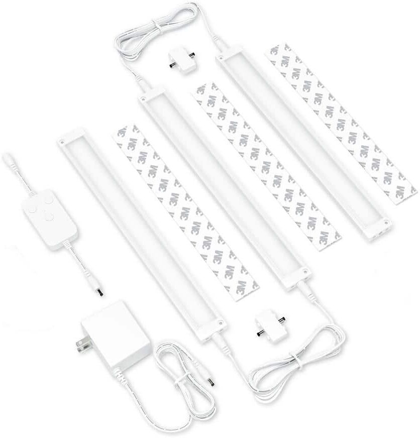 ESHINE Works with Alexa, Google 12 in. White Smart Dimmable LED Under Cabinet Lighting Kit Warm White (3000K) (4-Pack)