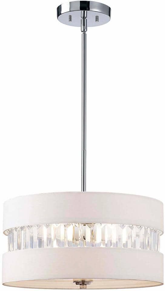 CANARM Ballard 3-Light Chrome Chandelier with White Fabric Shade and Acrylic