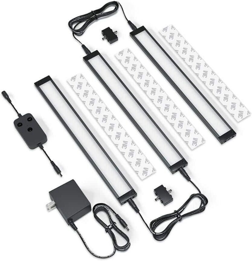 ESHINE Works with Alexa, Google 3 Pack 12 inch Black Smart Dimmable LED Under Cabinet Lighting Kit - Warm White (3000K)