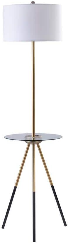 Teamson Home 62.5 in. H Gold Floor Lamp with Glass Table Tripod Legs