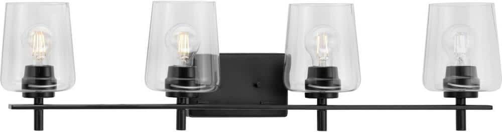 Progress Lighting Calais 34 in. 4-Light Matte Black Vanity Light with Clear Glass Shades New Traditional for Bath and Vanity