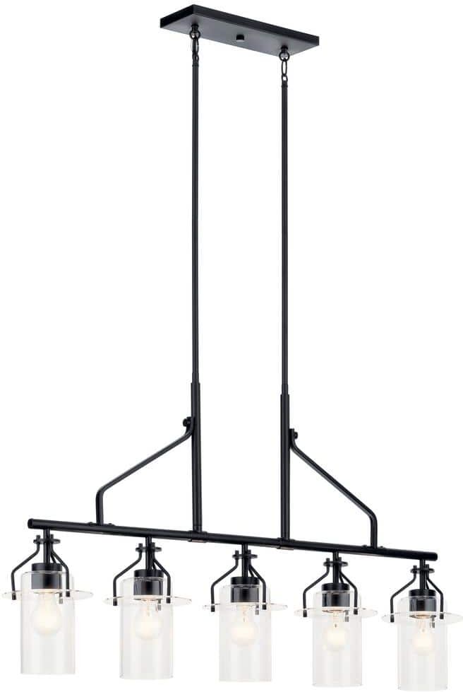 KICHLER Everett 42 in. 5-Light Black Vintage Industrial Island Linear Chandelier for Kitchen