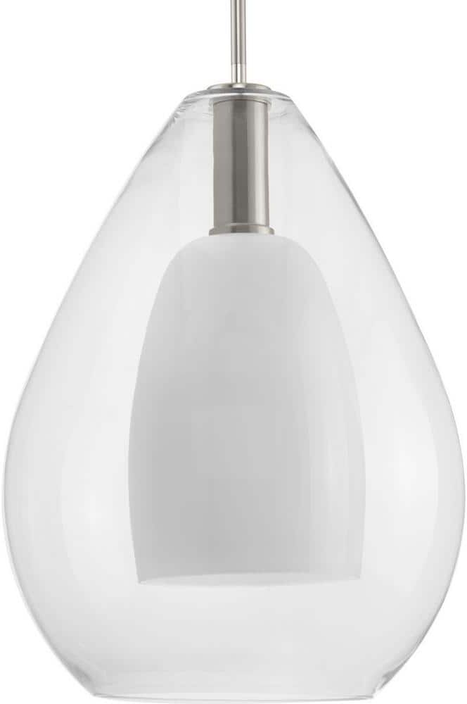 Progress Lighting Carillon 100-Watt 1-Light Brushed Nickel Contemporary Pendant with Opal Glass Shade