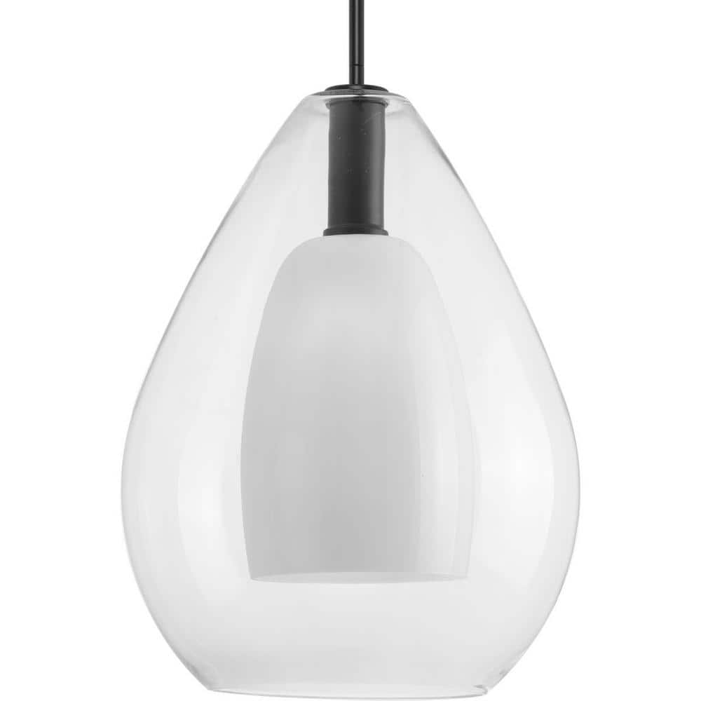 Progress Lighting Carillon 100-Watt 1-Light Matte Black Contemporary Pendant with Opal Glass Shade