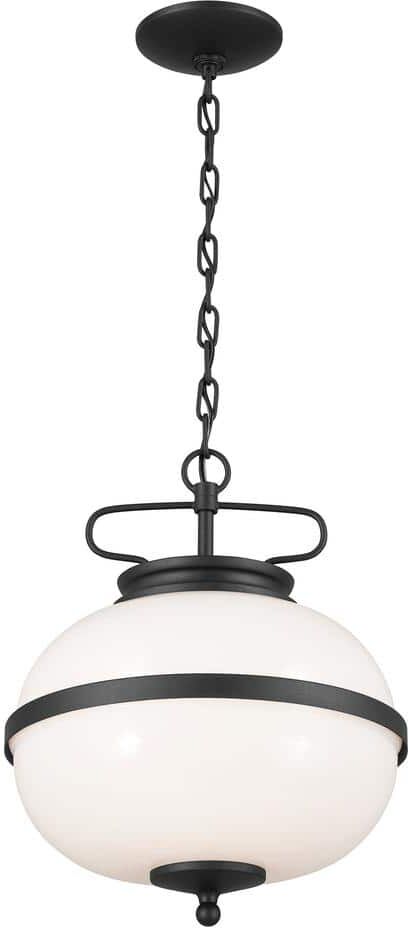 KICHLER Opal 2-Light Textured Black Vintage Globe Kitchen Pendant Hanging Light with Opal Glass