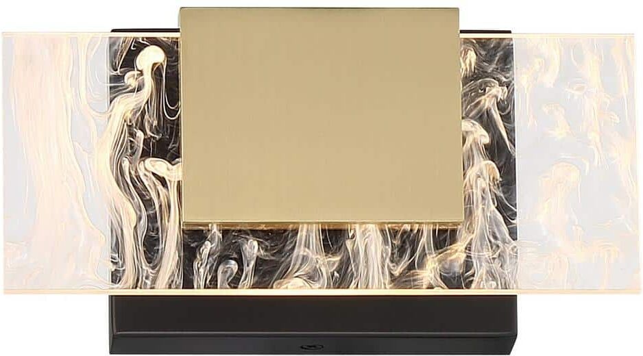 Eurofase Kasha 8.5 in. 1-Light Black/Brass Integrated LED Vanity Light Bar with Clear Acrylic Shade