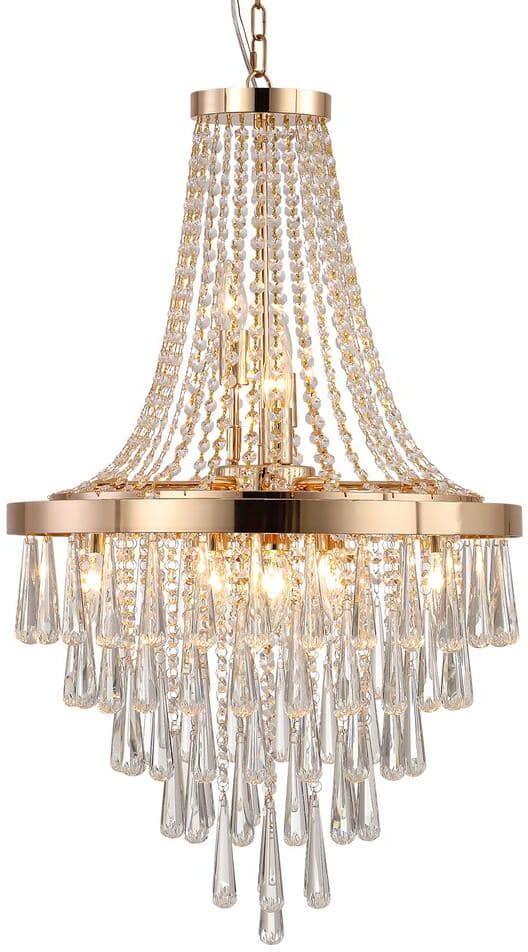 Runesay 10-Light 19.7 in. Contemporary Gold Large Crystal Chandelier Pendant Luxury Ceiling Lighting for Living Dining Bedroom