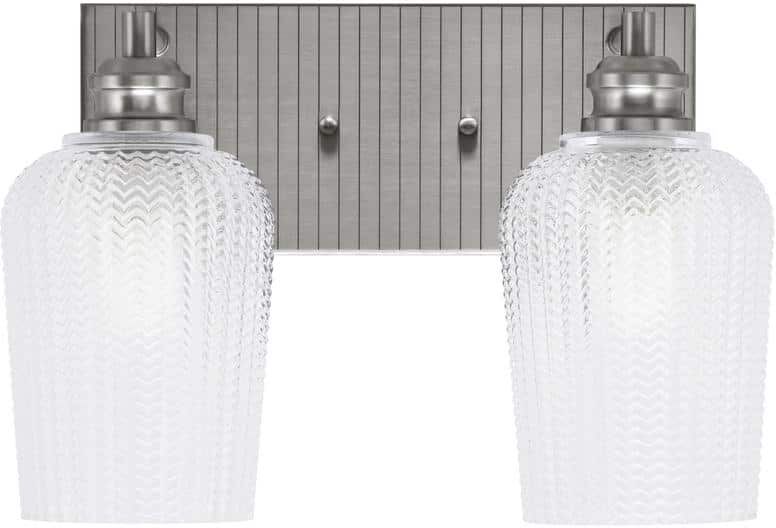 Lighting Theory Albany 14 in. 2-Light Brushed Nickel Vanity Light with Clear Textured Glass Shades