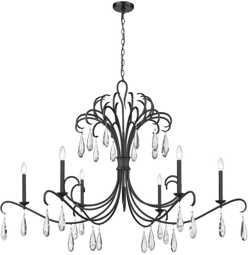 Amara 6-Light Matte Black Crystal Chandelier Light with No Bulbs Included