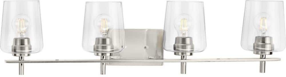 Progress Lighting Calais 34 in. 4-Light Brushed Nickel Vanity Light with Clear Glass Shades New Traditional for Bath and Vanity