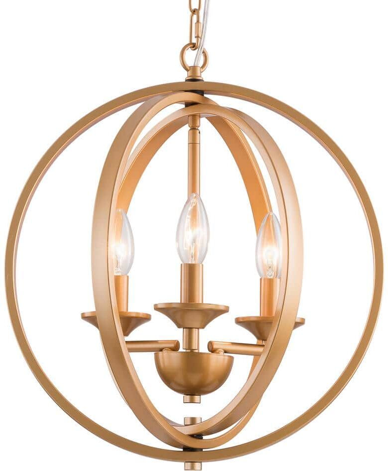 Simpol Home 3-Light Modern Cage Gold Chandelier, Farmhouse Candle Chandeliers Dining&Living Room Kitchen Hallway Entryway Bedroom