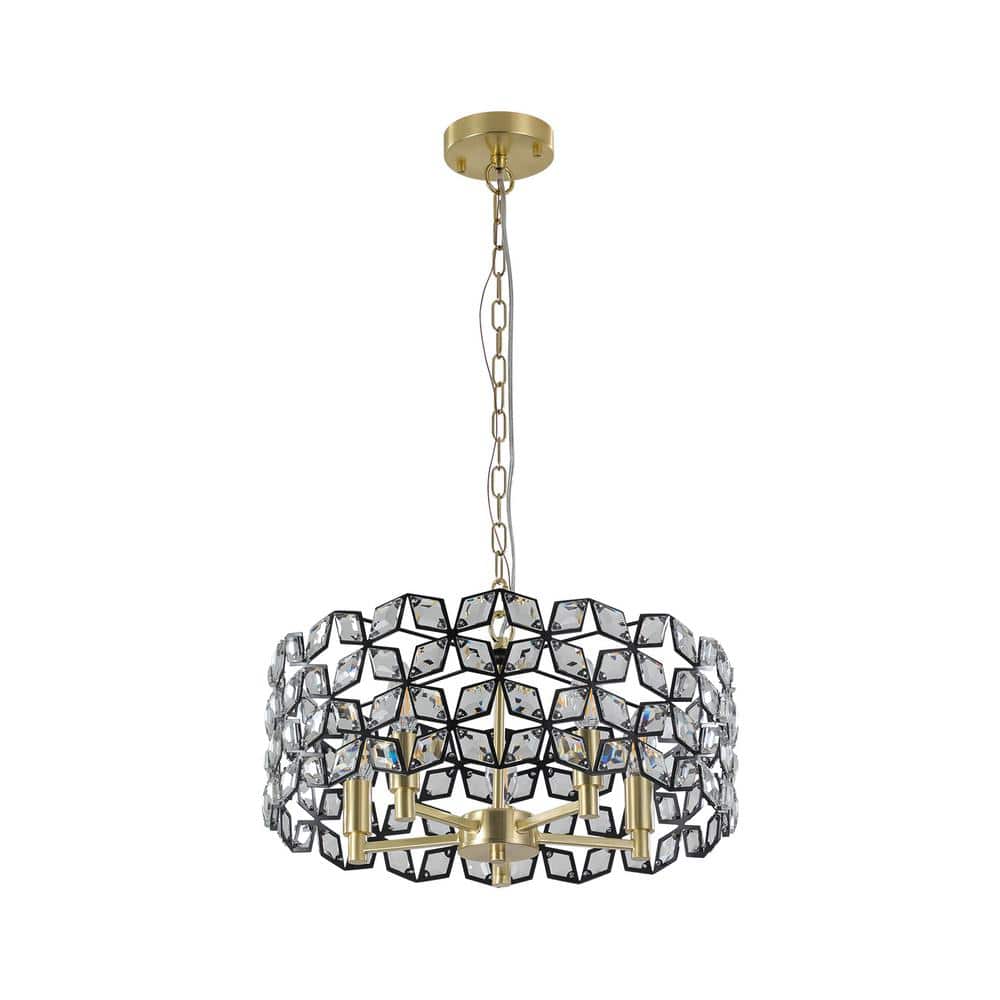 19 in. Modern Home Decor Hanging Light Fixture 60 -Watt 5-Light Black Chandelier with Crystal Shade for Kitchen Island
