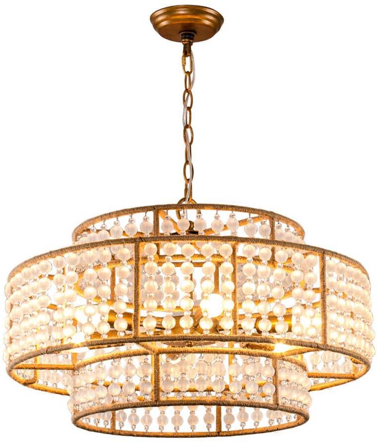 Flint Garden Modern Farmhouse 6-Light Antique Gold Durm Chandelier for Kitchen Island with Crystal Shade