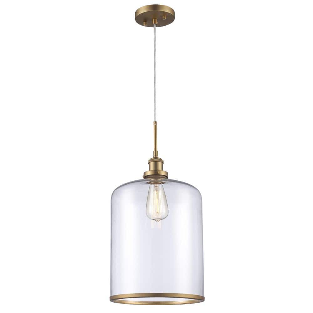 Bel Air Lighting Dorina 1-Light Antique Gold Mason Jar Hanging Pendant Light Fixture with Clear Glass Shade