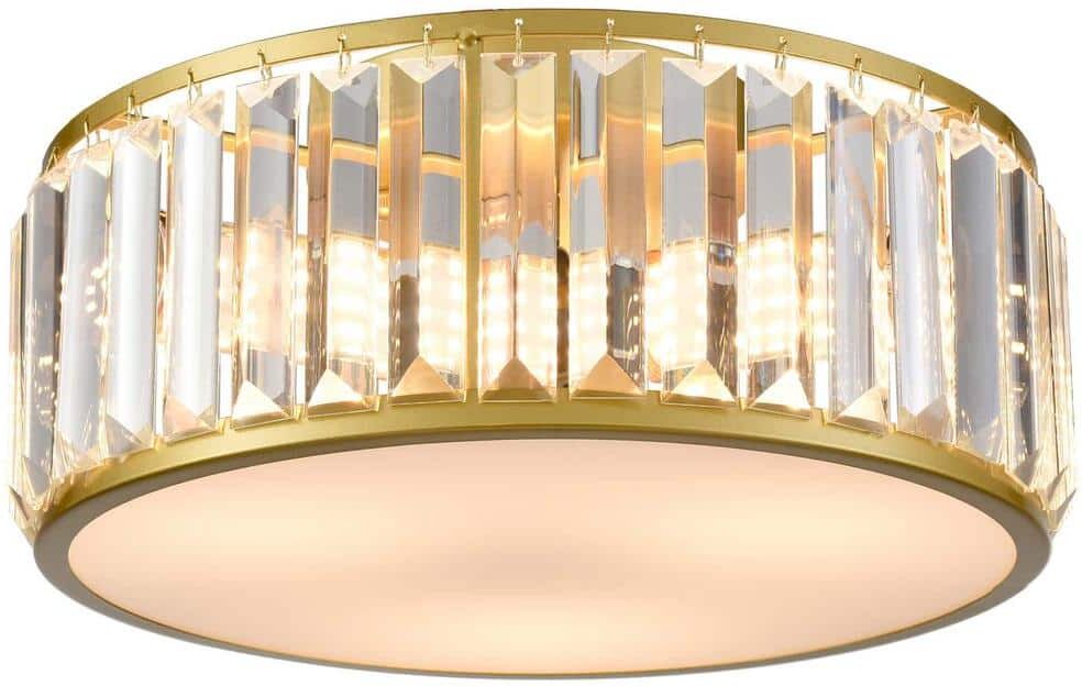 CLAXY 13 in. 3-Light Fixture Gold Finish Modern Flush Mount with Crystal Shade (1-Pack)