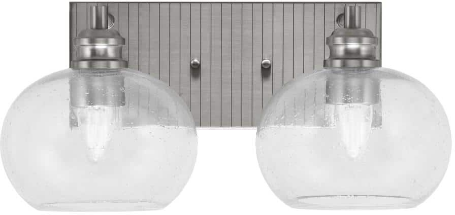 Lighting Theory Albany 16.25 in. 2-Light Brushed Nickel Vanity Light with Clear Bubble Glass Shades