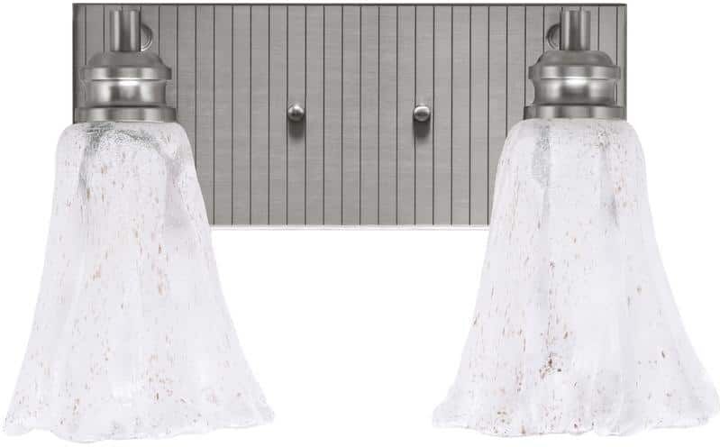 Lighting Theory Albany 15 in. 2-Light Brushed Nickel Vanity Light with Fluted Italian Ice Glass Shades