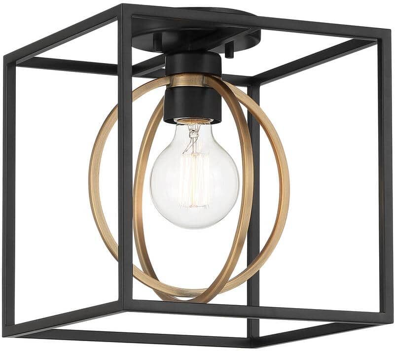 Designers Fountain Kew Gardens 10 in. 1-Light Matte Black and Old Satin Brass Semi Flush Mount Ceiling Light