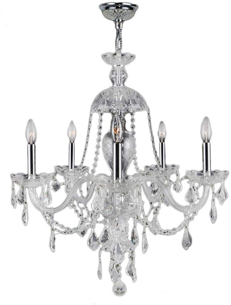 Worldwide Lighting Provence Collection 5-Light Polished Chrome Chandelier with Clear Crystal