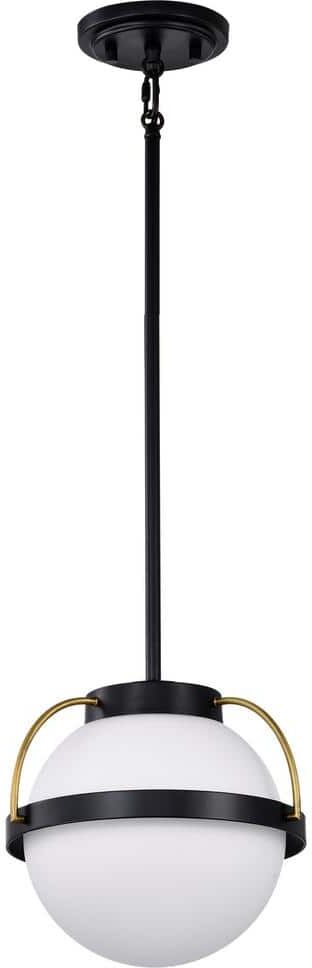 SATCO Lakeshore 60-Watt 1-Light Matte Black Shaded Pendant Light with White Opal Glass Shade and No Bulbs Included