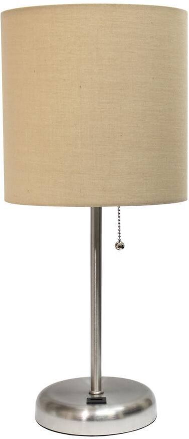 LimeLights 19.5 in. Tan and Brushed Steel Stick Lamp with USB Charging Port