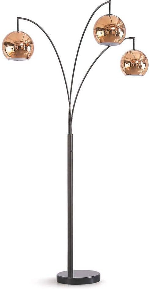 HomeGlam Metro Metal Globes 83 in. Dark Bronze 3-Lights Dimmable Arch Floor Lamp with Copper Wire shade and LED Vintage Bulbs