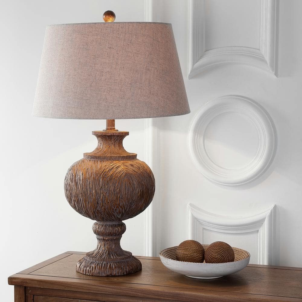 JONATHAN Y Scarlett 31 in. Dark Brown with Gray Shade Resin Table Lamp