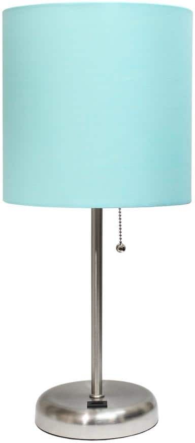 LimeLights 19.5 in. Aqua and Brushed Steel Stick Lamp with USB Charging Port