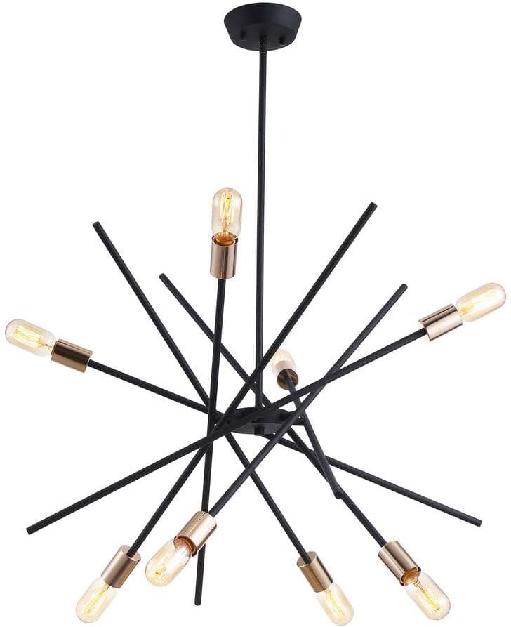 Flint Garden 8-Light Sand Black Industrial Sputnik Sphere Chandelier Pendant Linear Ceiling Light