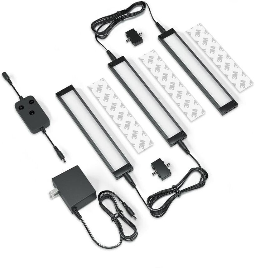 ESHINE Works with Alexa, Google 3 Pack 7 inch Black Smart Dimmable LED Under Cabinet Lighting Kit - Warm White (3000K)