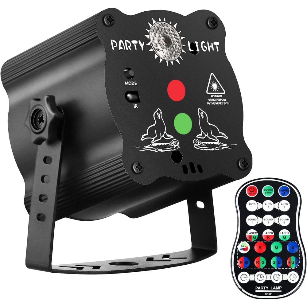 Etokfoks 2 .83 in. Black Finish Indoor Battery Powered DJ Disco Stage Party Lights Lamp Sound with Activated Strobe Projector