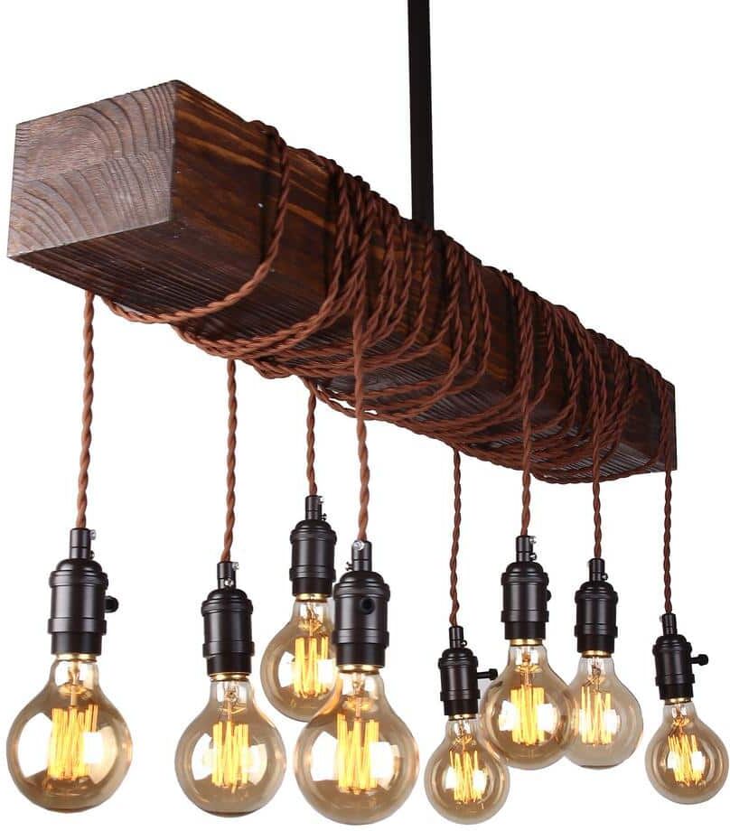 Flint Garden Farmhouse 8-Light Distressed Wood Chandelier Rustic Kitchen Island Dining Table Pendant Lighting