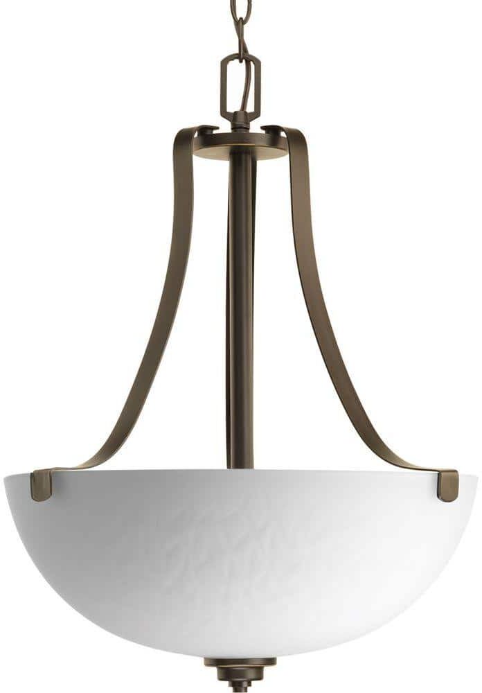 Progress Lighting Legend Collection 3-Light Antique Bronze Foyer Pendant with Sculpted Glass