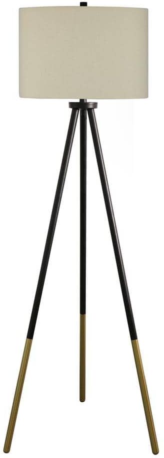 Fangio Lighting 62 in. Black Tripod Floor Lamp with Gold Cap Legs and Decorator Shade