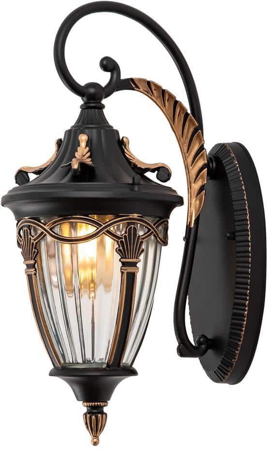 OUKANING 1-Light Black Antique Outdoor/Indoor Waterproof Wall Sconce Wall Light with Clear Glass Shade, No Bulbs Included