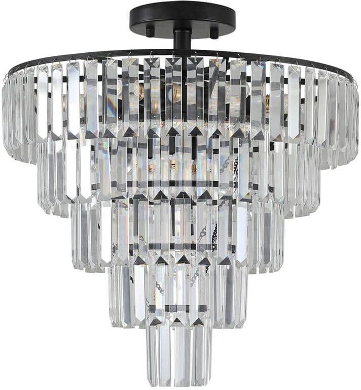 Etokfoks Large Crystal 5-Light Black Chandelier for Dining room, Living room, Bedroom with no bulbs included