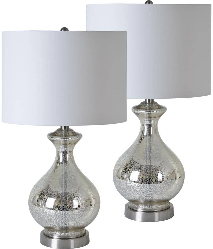 NOTRE DAME DESIGN Luce 25 in. Mercury Table Lamp with White Cotton Shade (Set of 2)