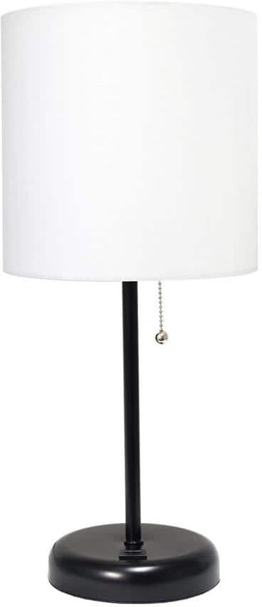 LimeLights 19.5 in. White and Black Stick Lamp with USB Charging Port