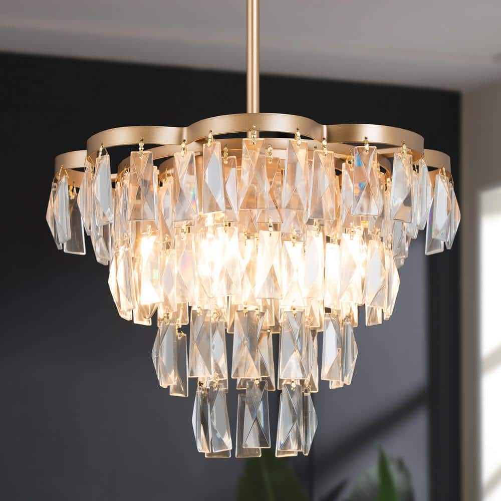 Uolfin Modern 4 light Gold / Crystal Drops Bedroom Chandelier, Cluster Island Empire Chandelier Pendant Light