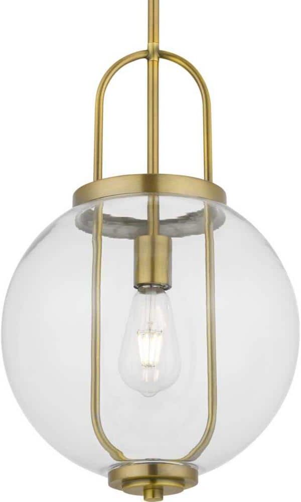 Progress Lighting Mitchella 1-Light Vintage Brass Pendant with Clear Glass Globe Shade