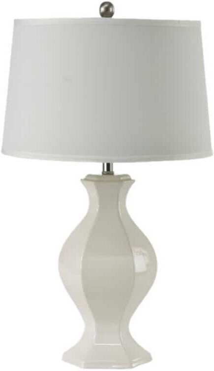 27 in. White Classic, Designer Bedside Table Lamp for Living Room, Bedroom with White Linen Shade