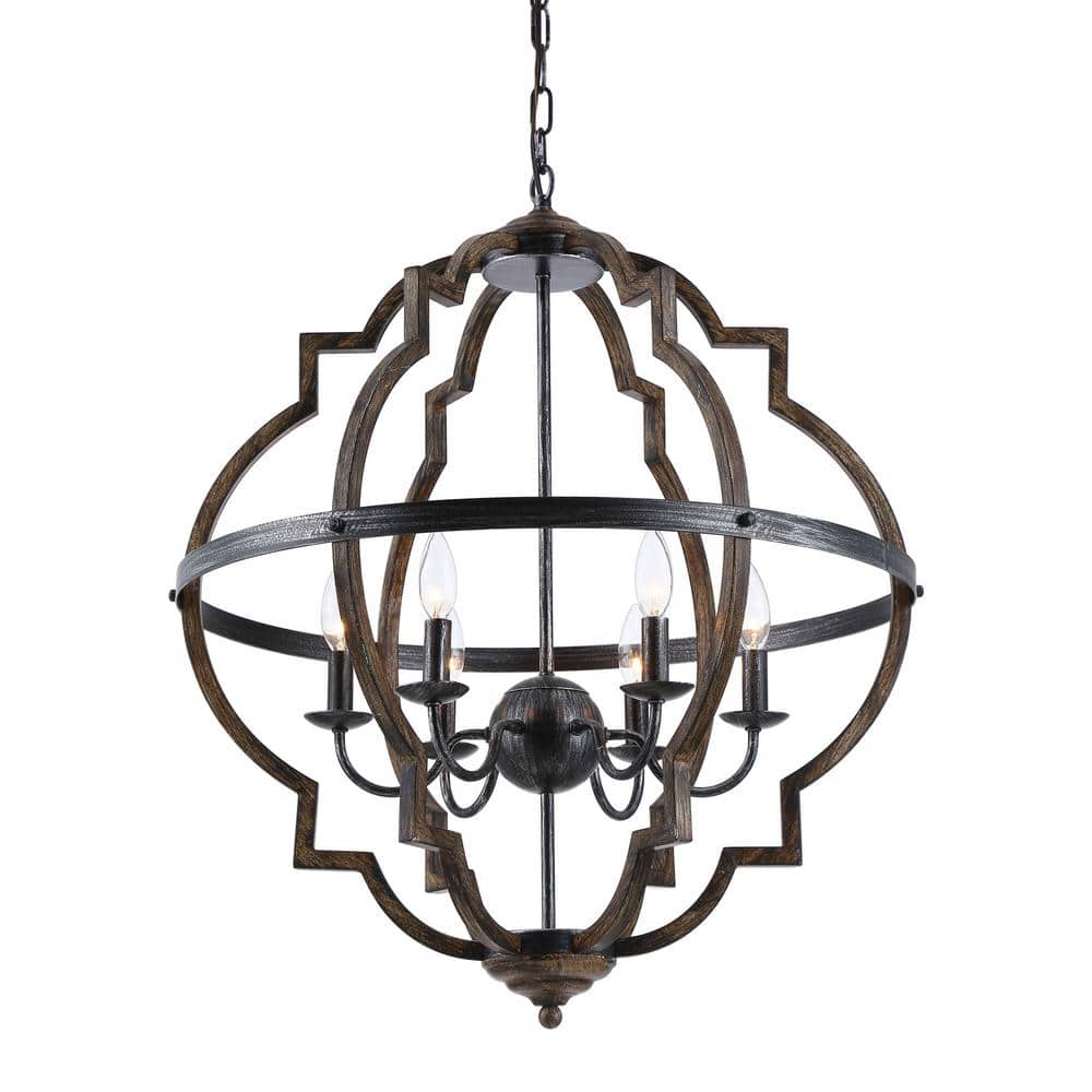 Flint Garden Industrial 6-Light Distressed Black Metal Chandelier Globe Pendant for Kitchen Dining Room