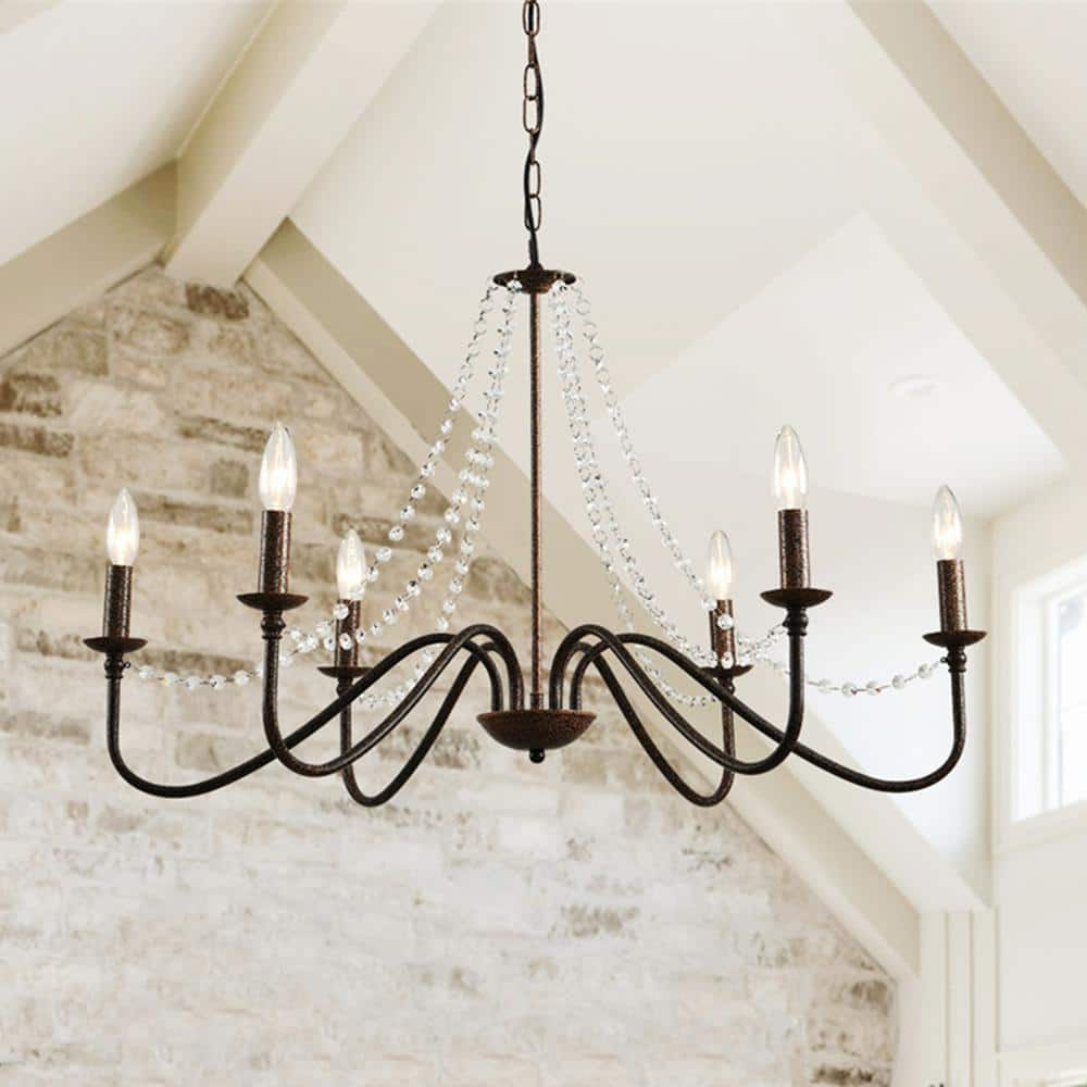 Magic Home 6-Light Classic Candle Ceiling Farmhouse Chandelier in Rust for Foyer,Living Room,Kitchen Island,Dining Room,Bedroom