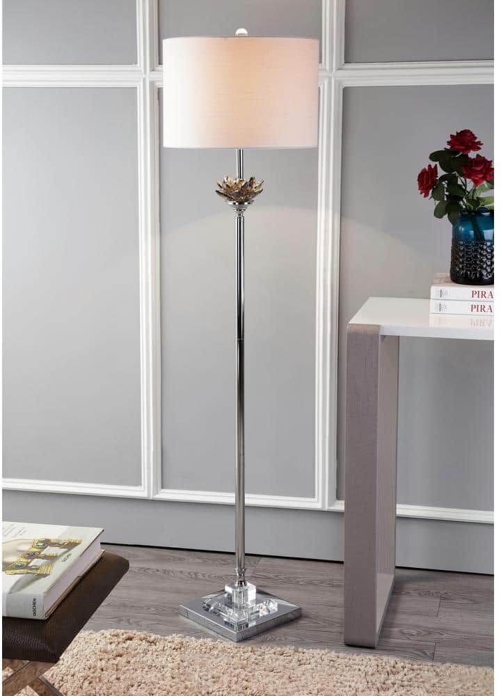 JONATHAN Y Amelia Lotus 59 in. Smoking Grey/Chrome Crystal/ Metal Floor Lamp