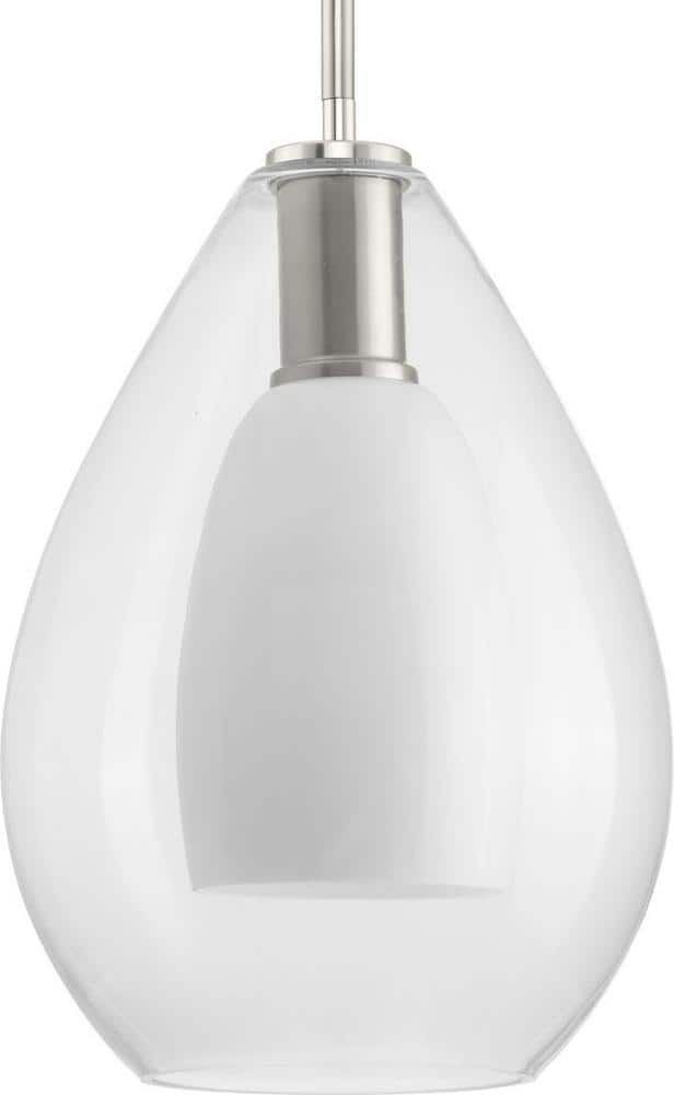 Progress Lighting Carillon 100-Watt 1-Light Brushed Nickel Contemporary Pendant with Opal Glass Shade