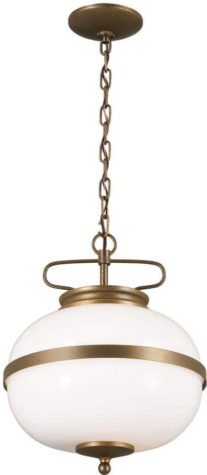 KICHLER Opal 2-Light Character Bronze Vintage Globe Kitchen Pendant Hanging Light with Opal Glass