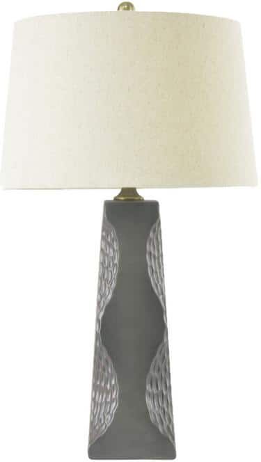 Modern Tribal 27 in. Gray Transitional, Designer Bedside Table Lamp for Living Room, Bedroom with Beige Linen Shade