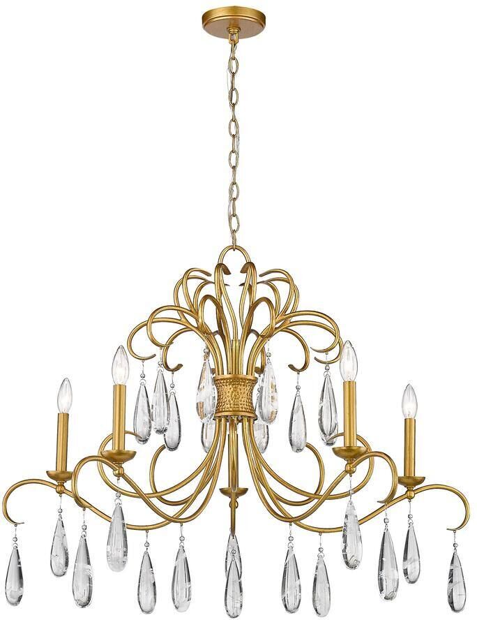 Amara 5-Light Gilded Gold Crystal Chandelier Light with No Bulbs Included