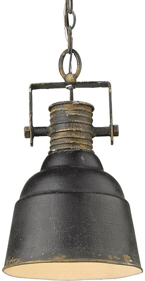 Golden Lighting Quarry 1-Light Antique Black Iron Standard Pendant