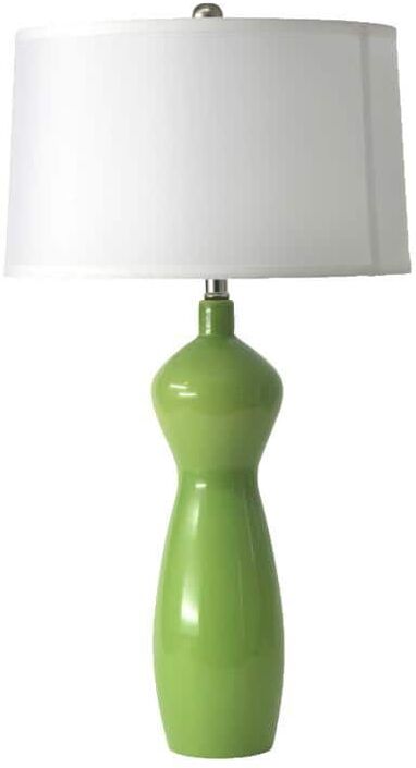 Couture 28.5 in. Clover Green Modern, Designer Bedside Table Lamp for Living Room, Bedroom with White Linen Shade